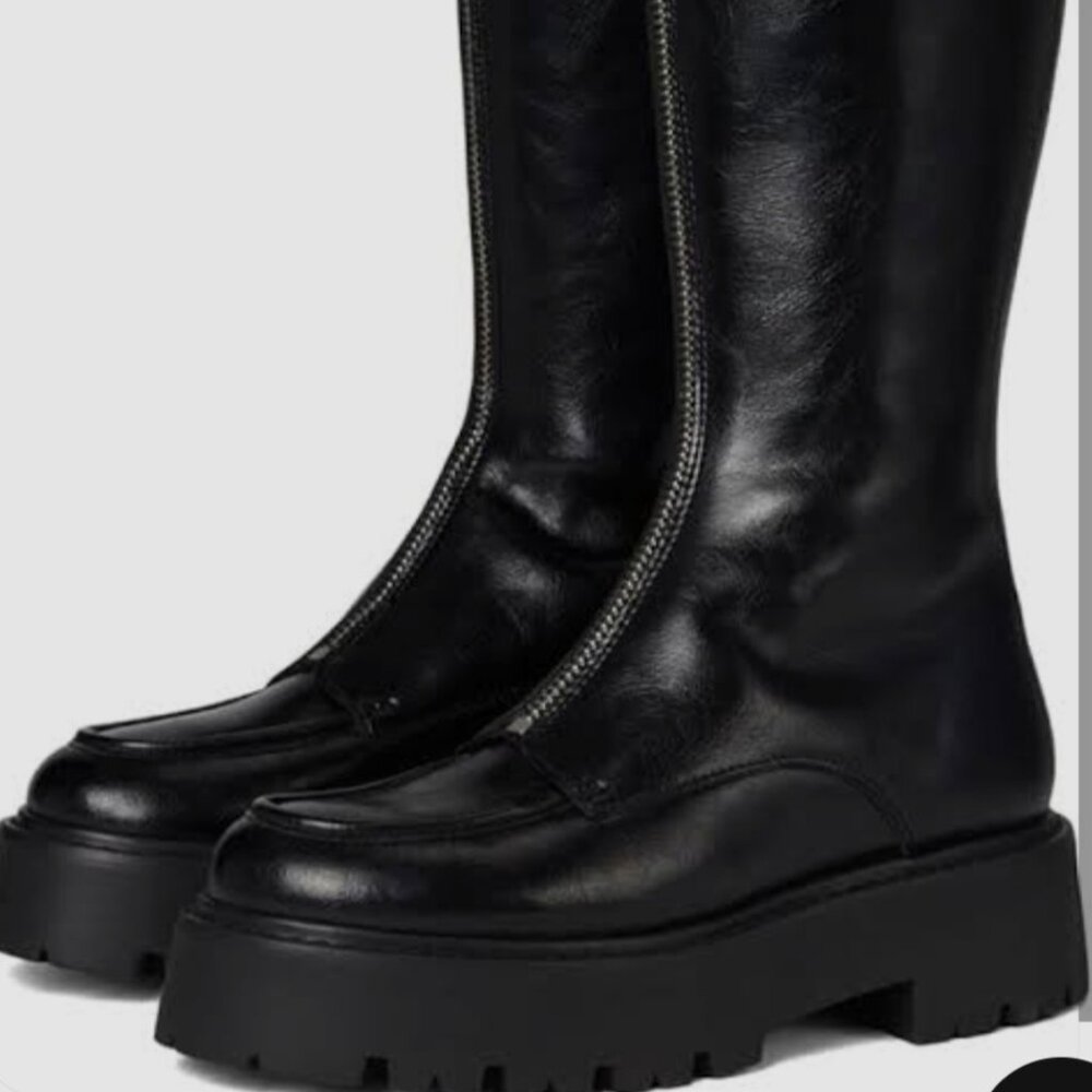  Steve Madden RINZA Mid-Calf Boots Size 8.5 Black Leather Center Zipper (New, No - Picture 2 of 8